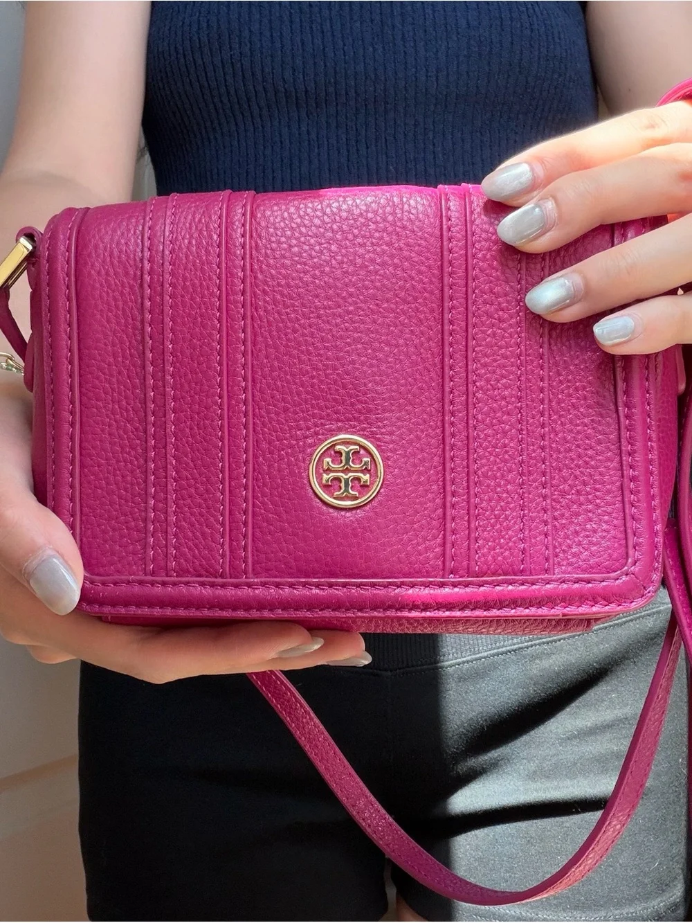 Tory Burch Pebbled Leather Crossbody Bag Pink
